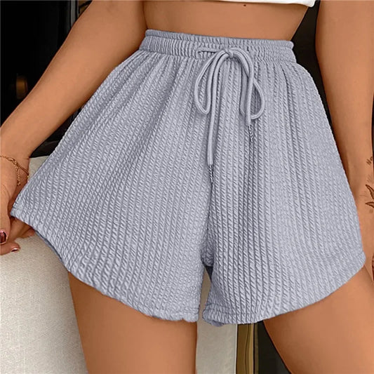 Women Shorts Summer High Elastic Lace Up Drawstring Wide Leg Sweat Fitness Runn image 0