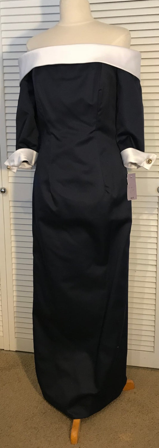 Victor Costa Women Dress Satin Navy White Band Bustline & Cuffs Size 8 image 0