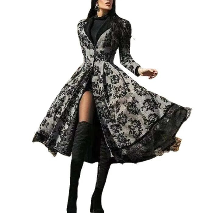 Women's Dress Autumn Winter Women's Coat 2022 Women's autumn winter lace stitch image 3