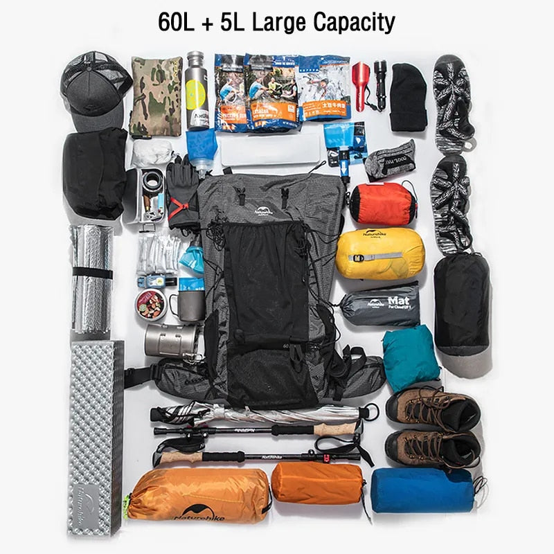 Naturehike Hiking Backpack Outdoor Sports Bag 60+5L Large Capacity Ergonomic De image 8