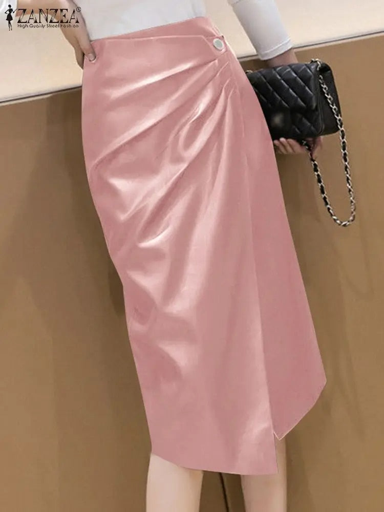 ZANZEA 2023 Women PU Leather Skirt Fashion High Waist Long Jupes Autumn Vintage image 9