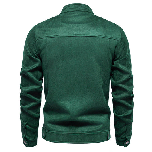 Men s Classic Suede Bomber Jacket with Stand Collar and Zipper Closure - Stylis image 0