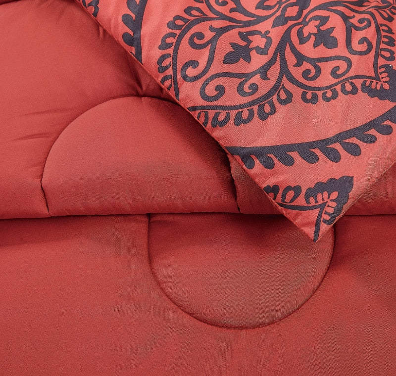 Mainstays Red and Black Damask 8 Piece Bed in a Bag Comforter Set with Sheets,  image 2