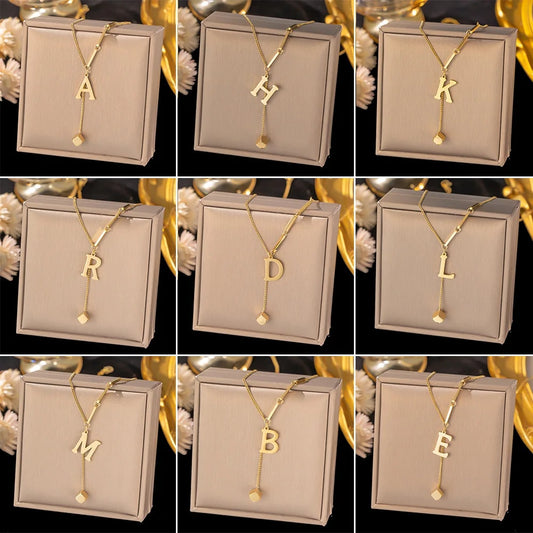 Stainless Steel Initial Letter Necklace For Women Gold Color 26 Alphabet Pendan image 0