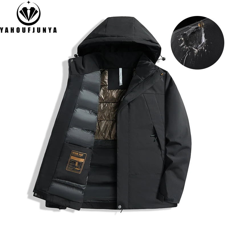 2024 Winter Men Fleece Warm Solid Zipper Detachable Hooded Parka Jacket Men Out image 0