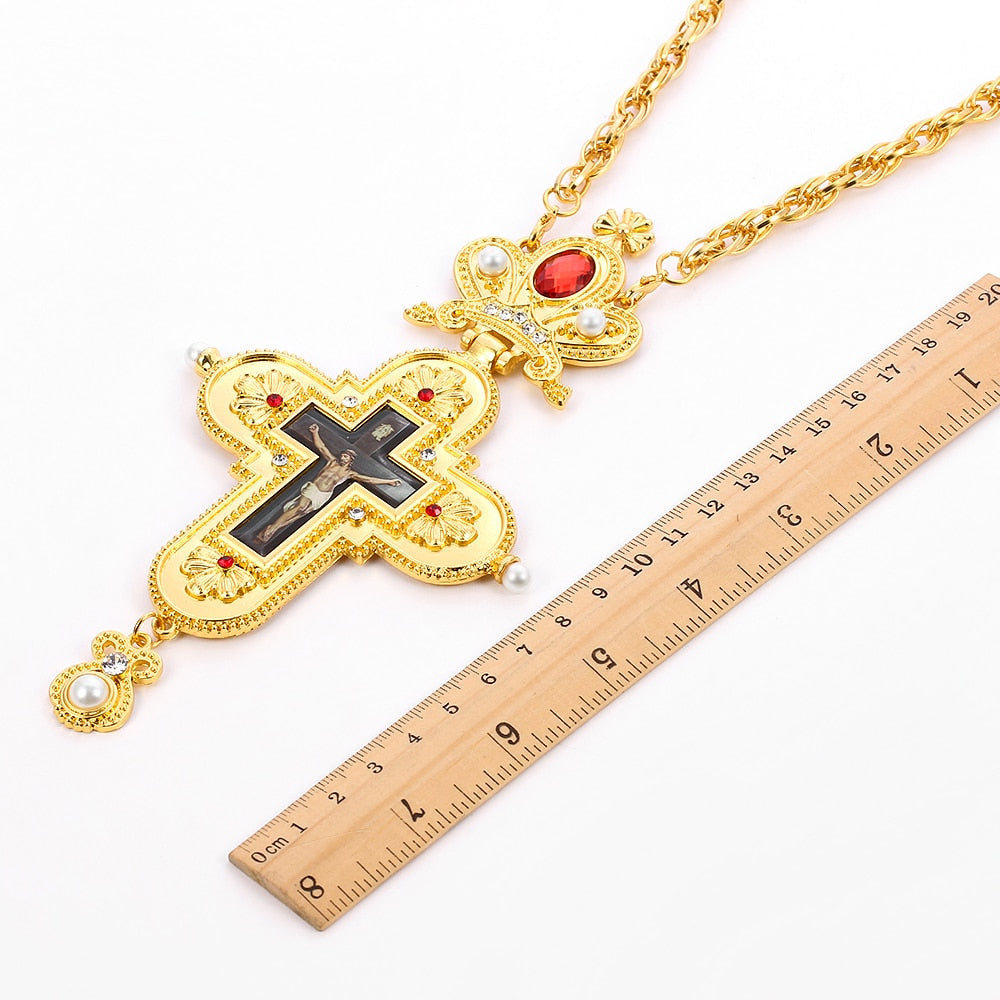 Gold Plated Pectoral Cross Christian Church Crown Necklace For Women Men image 5