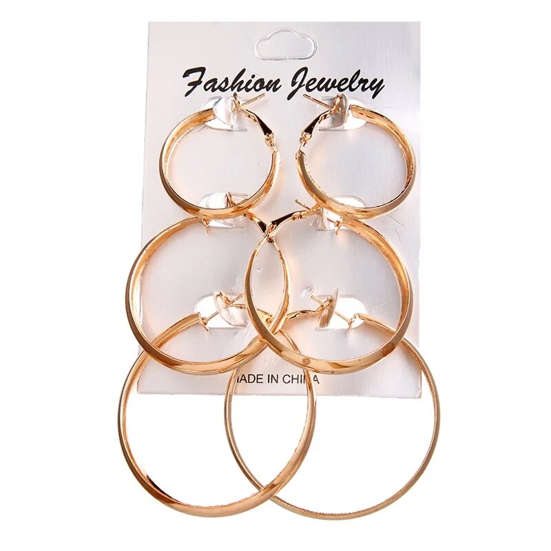 FNIO Statement Gold Color Big Bamboo Circle Hoop Earrings For Women Hip Hop Ear image 10