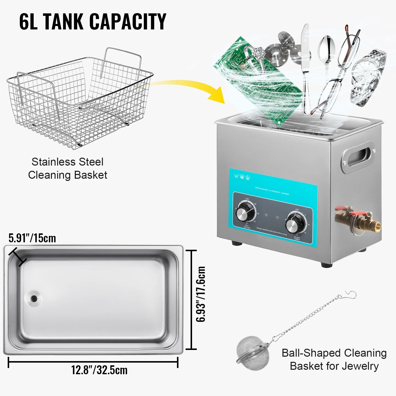 VEVOR 6L Electric Ultrasonic Cleaner Portable Washing Machine Lave-Dishes Ultra image 4