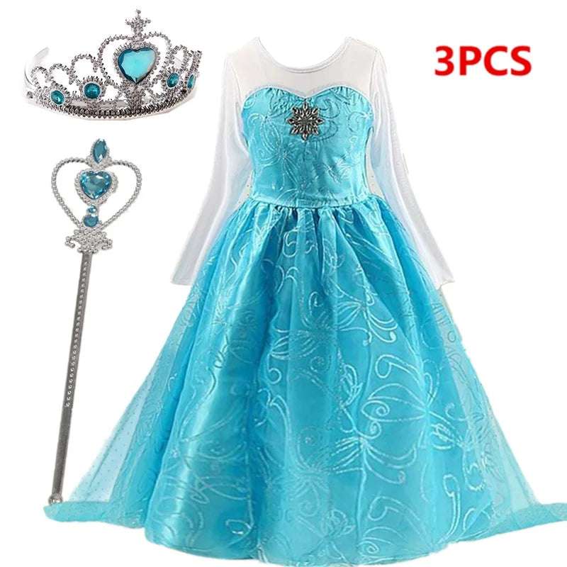 Girls Snow Queen Elsa Kids Costumes For Girl 2024 Carnival Party Prom Gown Robe image 3