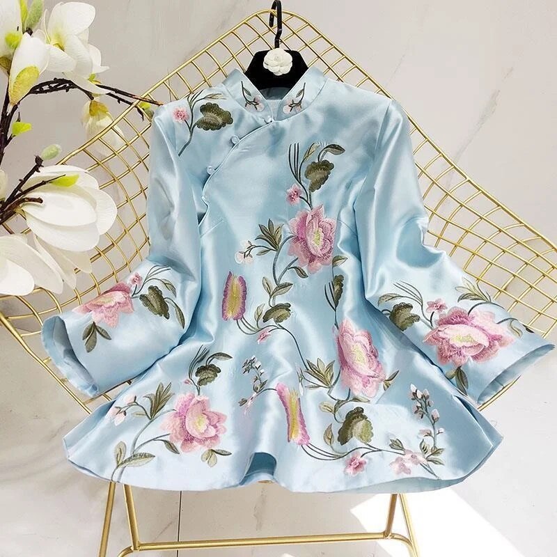 Tang Suit Shirt National Style Traditional Elegant Embroidery Women Chinese Vin image 7