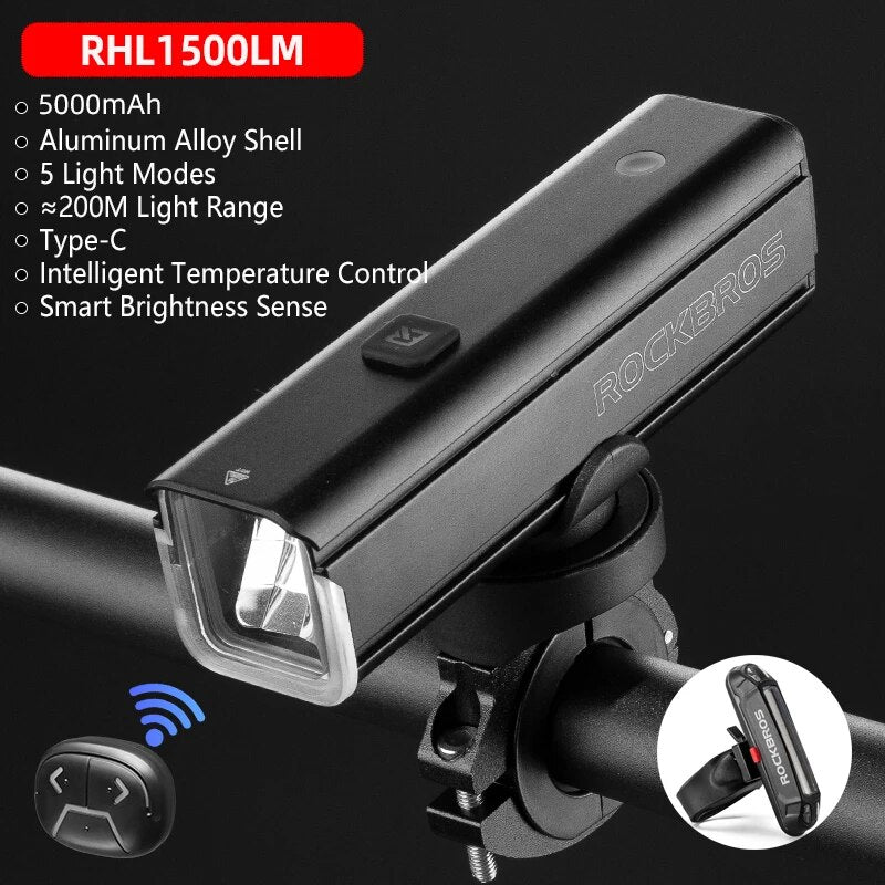ROCKBROS Bike Light 1500LM5000mAh Type-C Bicycle Light Temperature Control  IPX image 4
