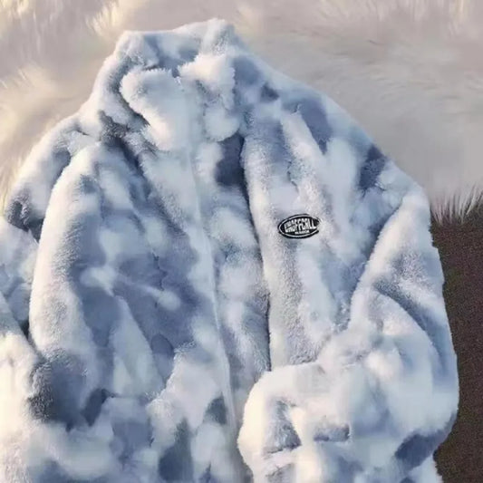 2023 Women Tie Dye Lamb Fleece Jacket Autumn Winter Zipper Outerwear Warm Plush image 0