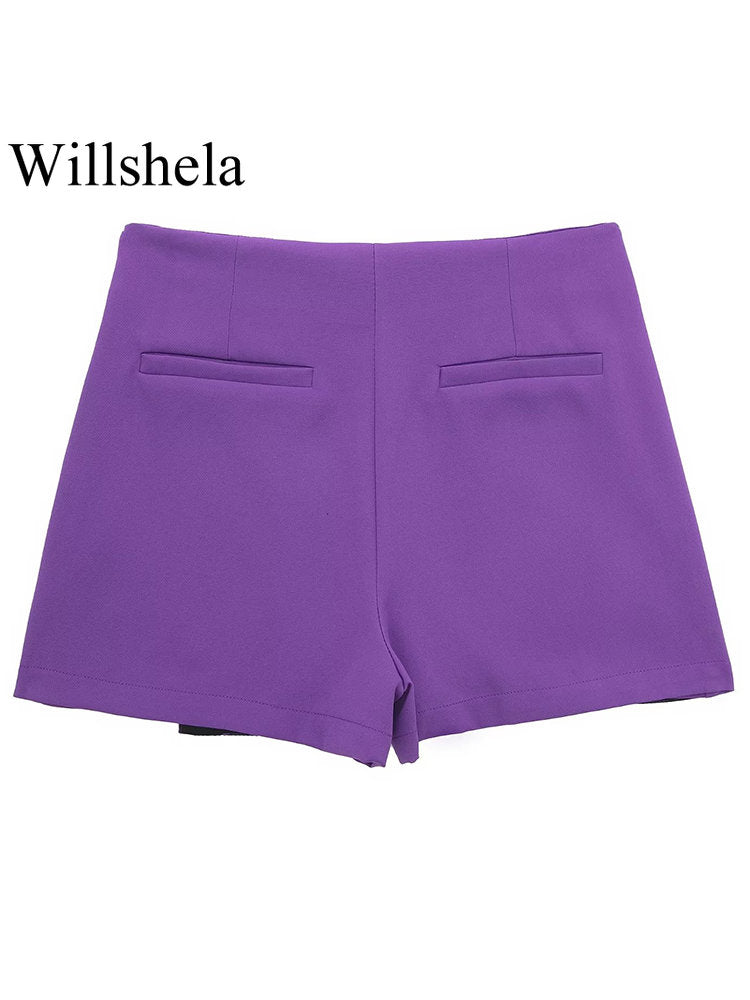 Willshela Women Fashion Solid Asymmetrical Side Zipper Skirts Shorts Vintage Hi image 16