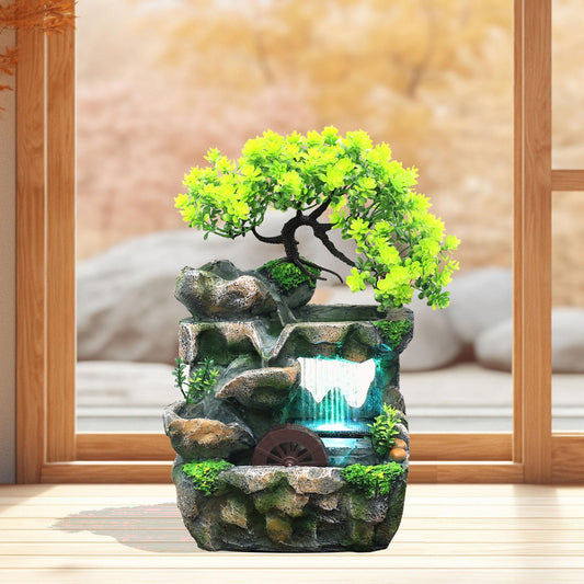 Tabletop Water Fountain with Light Cascading Rockery Bonsai Decor Desk Decorati image 0