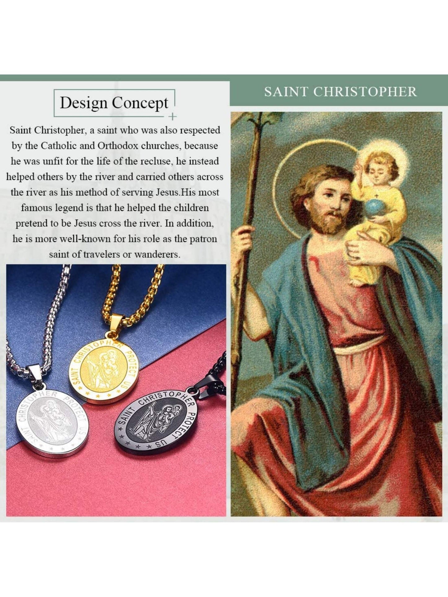 FaithHeart Saint Christopher Necklace for Men Women Stainless Steel/Gold/Black  image 4