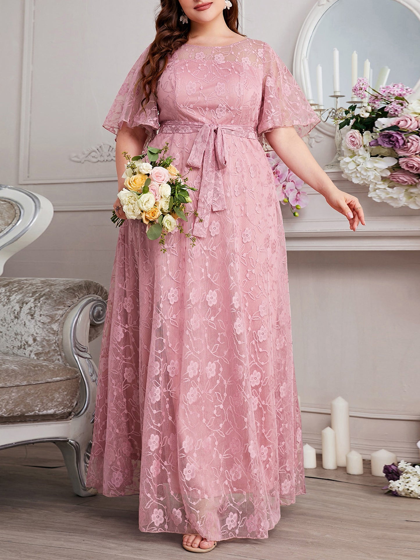 Women Plus Size Dress Elegant V-Neck Sleeveless Floral Print Maxi Dress with Be image 2