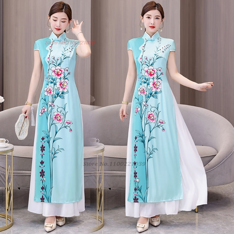 2024 ao dai vietnam traditional dress chinese vintage dress improved cheongsam  image 1