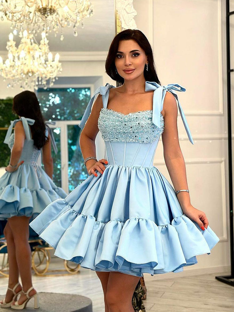 OEING Elegant Short Party Dresses Sweetheart Spaghetti Straps Corset Back Prom  image 1