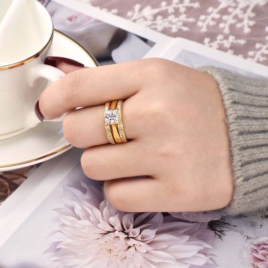 Wuziwen Yellow Rose Gold Protection Enhanced Wedding Rings for Women 925 image 0