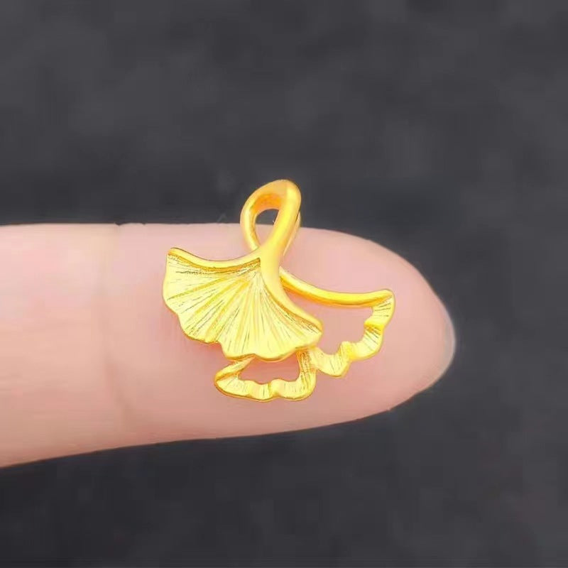 Fashion 14 K Gold Color Apricot Leaf Necklace for Women Bride Shining Pendant O image 1