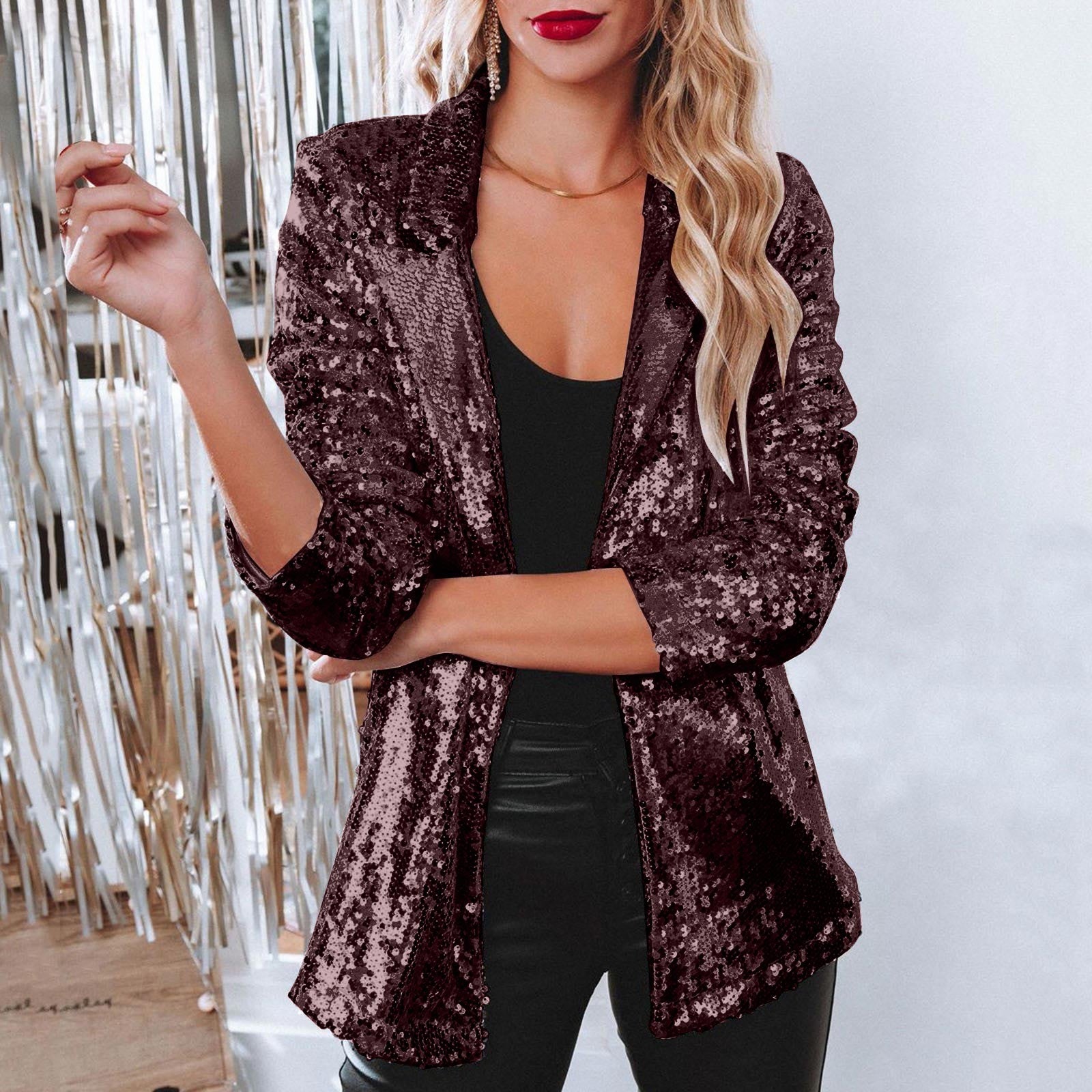 Fashion Sequin Shinny Blazer Jacket For Women Glitter Blazers Coat Stage Party  image 1