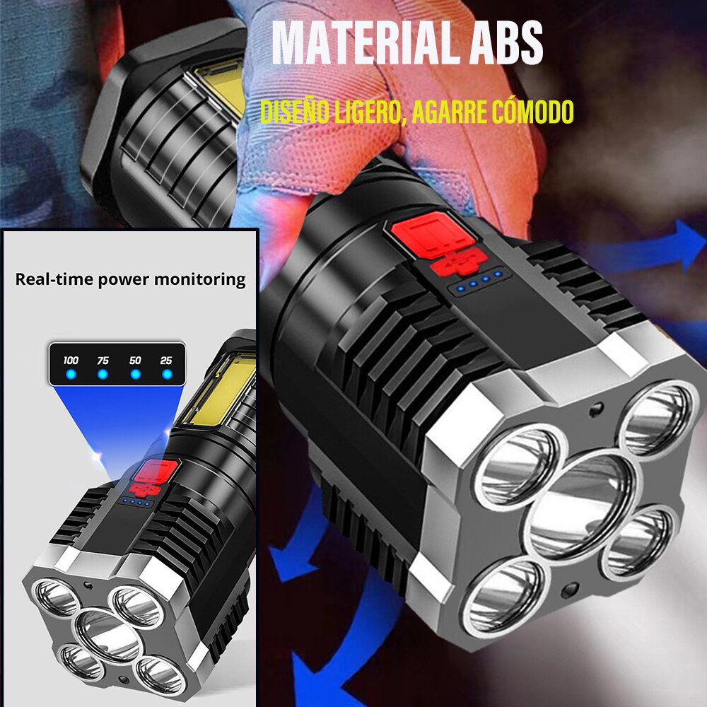 5LED High Power Led Flashlights Rechargeable Camping Spotlight with Side Light image 4