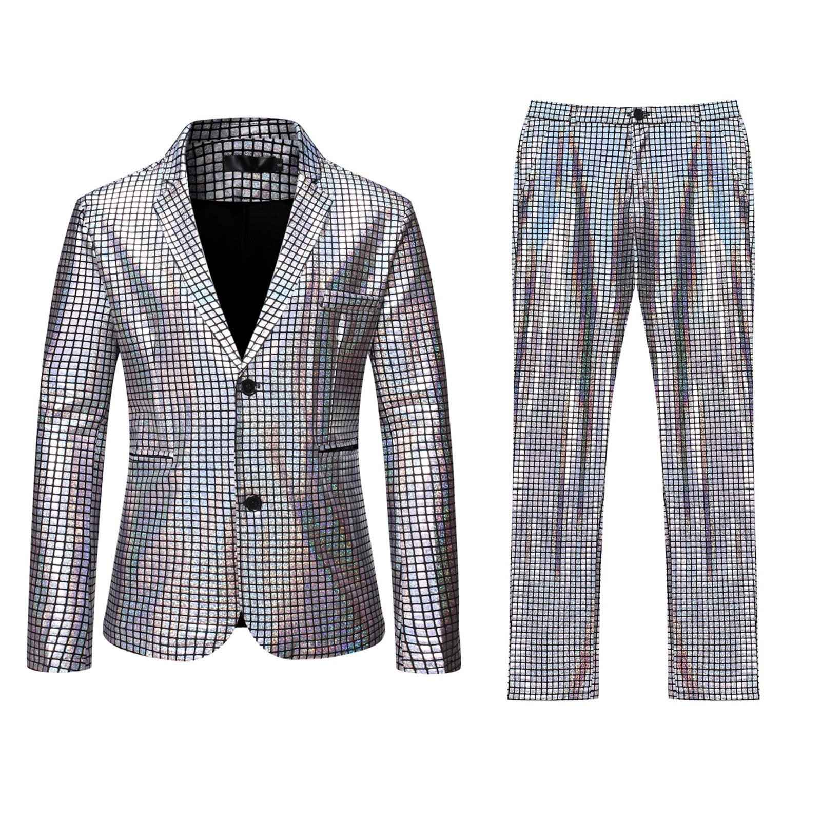 Grid Printed Men 2 Piece Suit Set Retro Punk Single Breasted Blazers And Pant S image 1