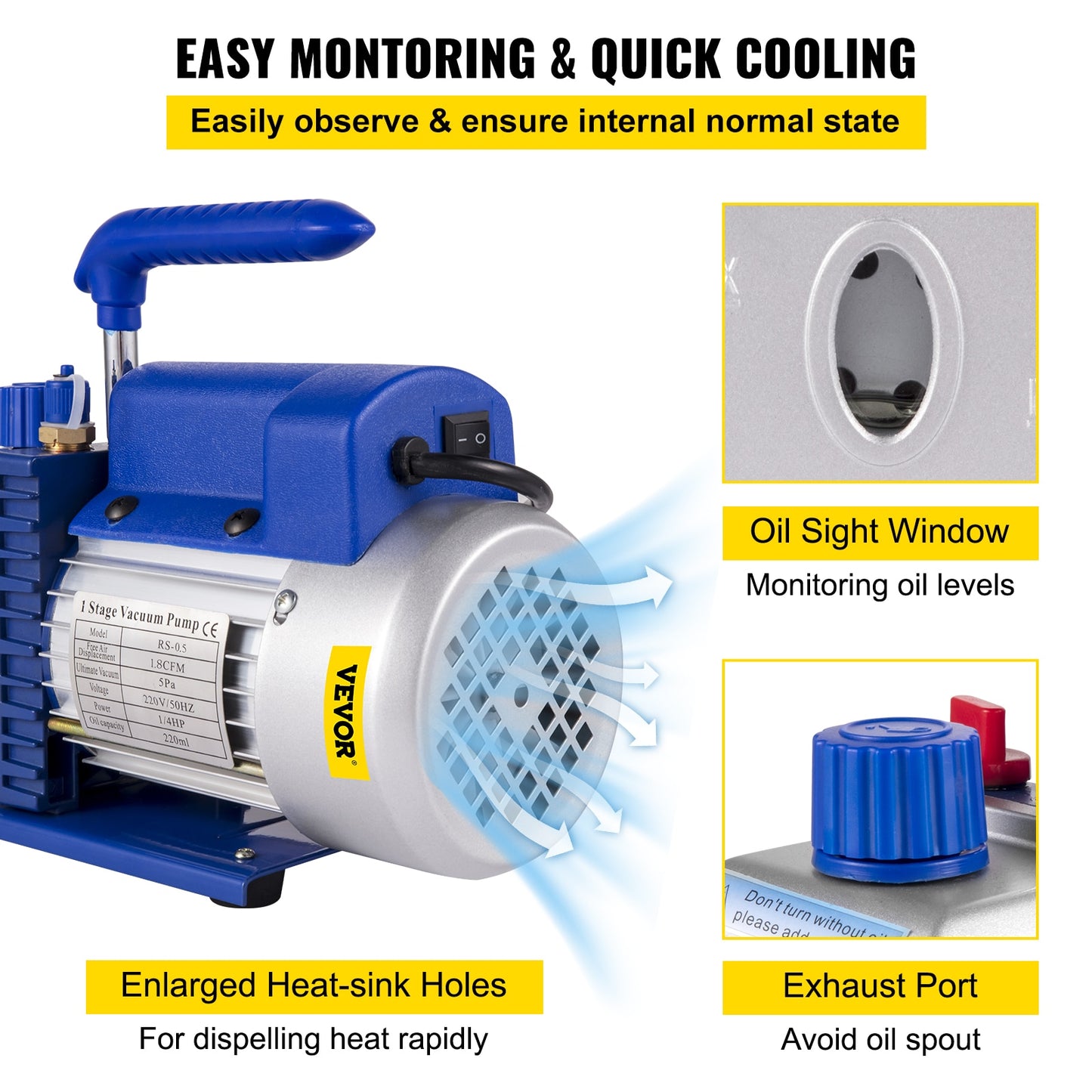 VEVOR 1.8-4.8CFM Refrigerant Vacuum Pump Kits HVAC Refrigeration 1/3 1/4 HP wit image 9