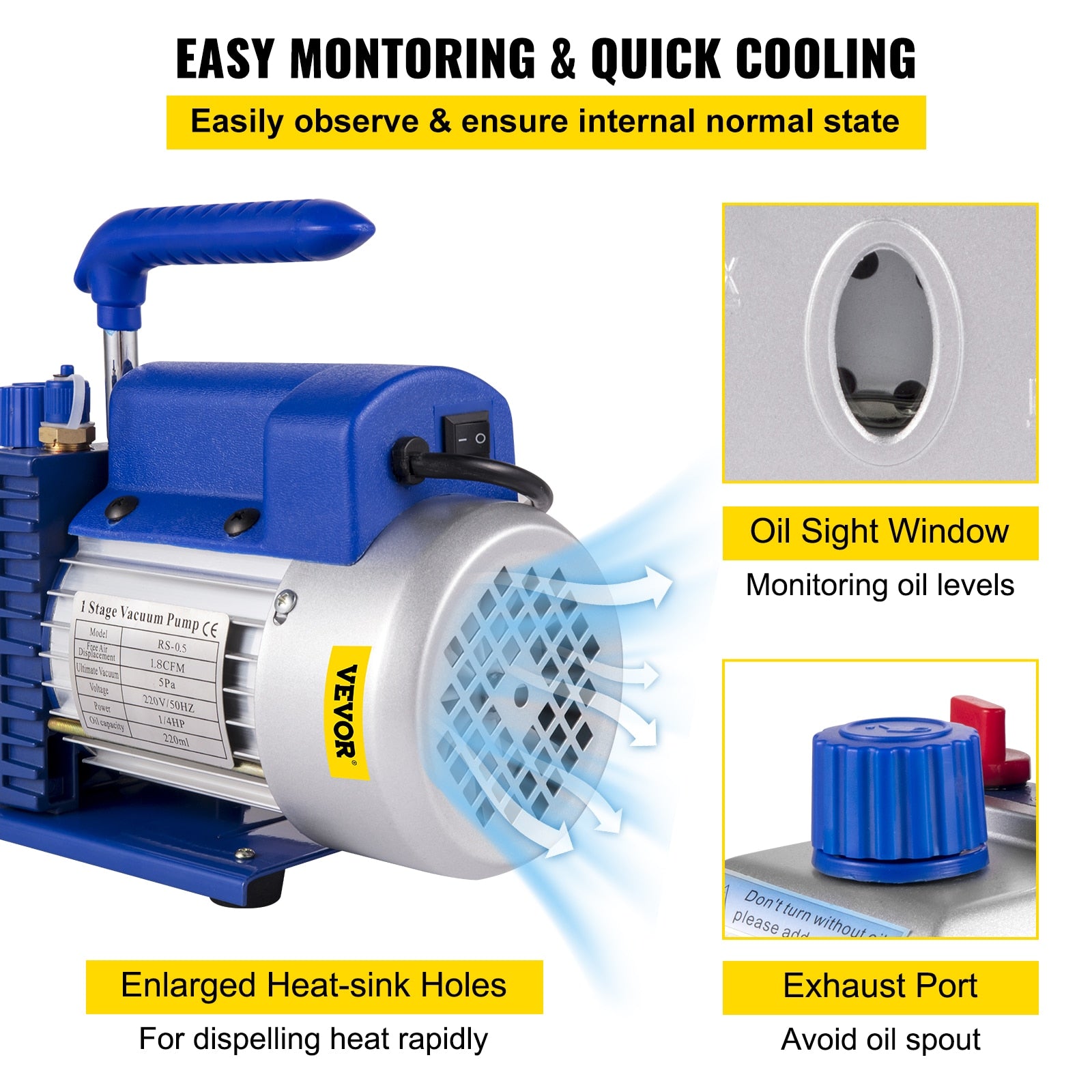 VEVOR 1.8-4.8CFM Refrigerant Vacuum Pump Kits HVAC Refrigeration 1/3 1/4 HP wit image 9