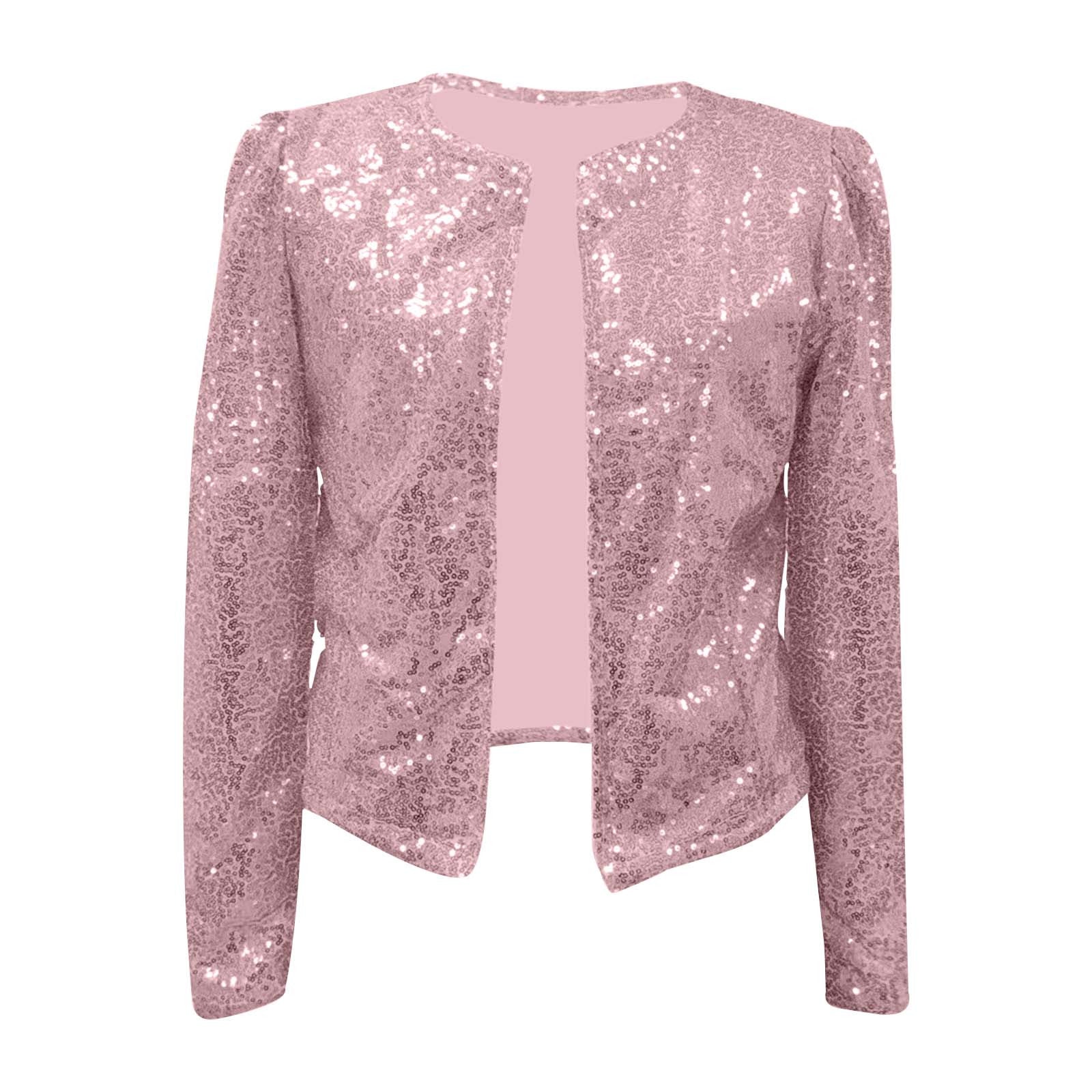 Elegant Women Jackets Long Sleeves Party Blazer Cardigan Sequin Open Front Crop image 2