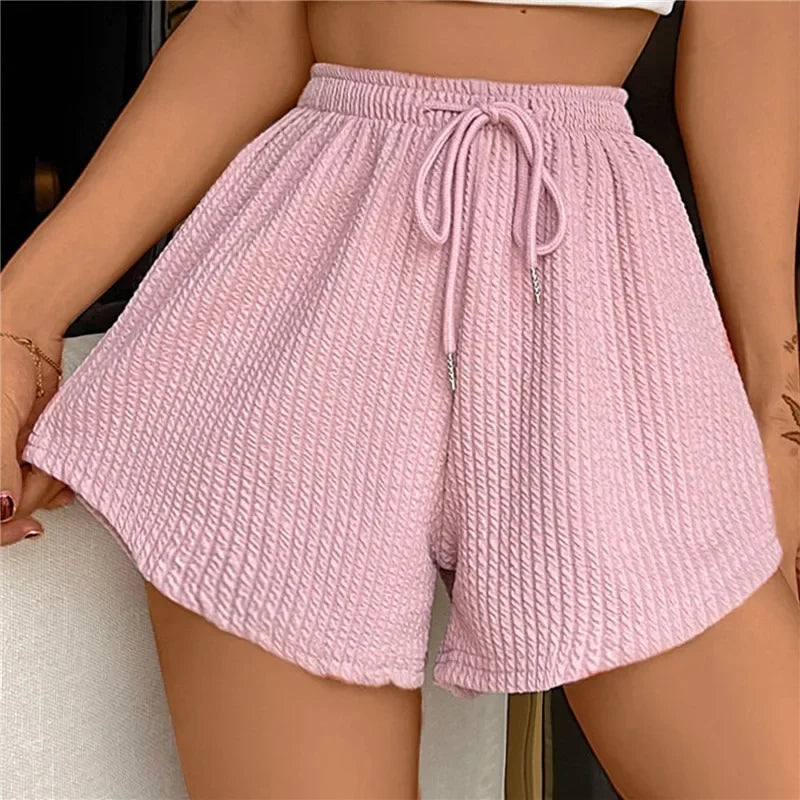 Women Shorts Summer High Elastic Lace Up Drawstring Wide Leg Sweat Fitness Runn image 2
