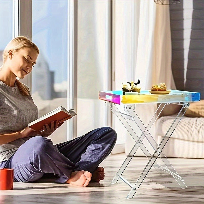 1pc Acrylic End Table, Nordic Simple Transparent Foldable Coffee Table, Multifu image 3