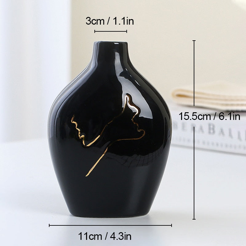 Modern Ceramic Vase Simplicity Abstract Gold Painted Vases Flower Arrangement A image 2