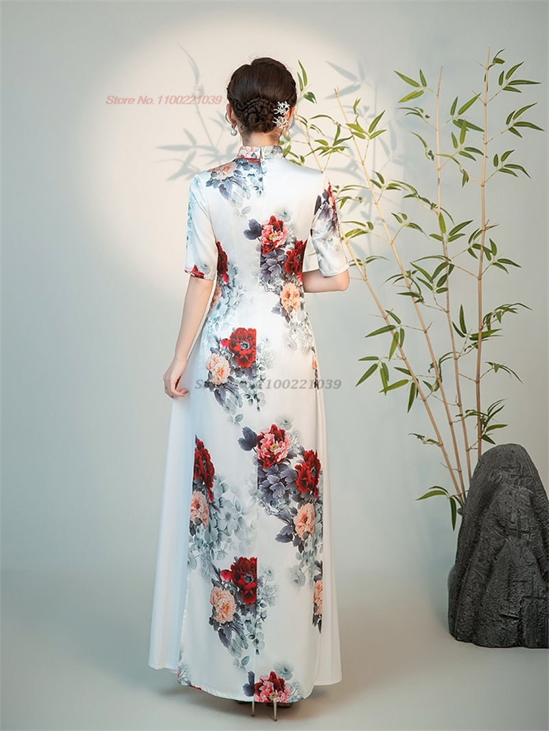 2024 vietnam traditional aodai dress chinese improved qipao national flower pri image 0