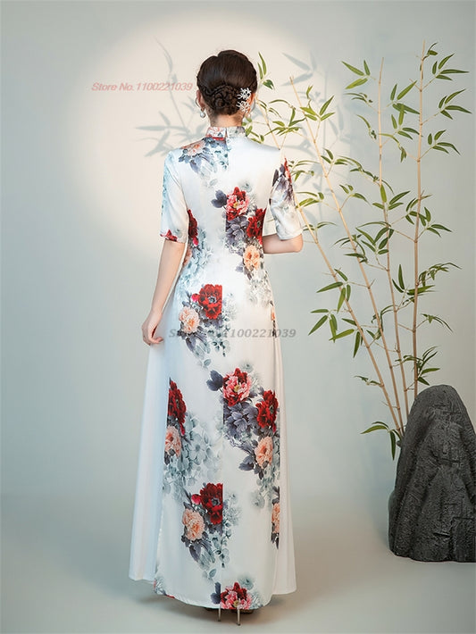 2024 vietnam traditional aodai dress chinese improved qipao national flower pri image 0
