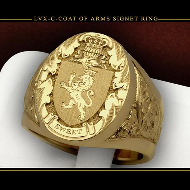 Ring men trends 2024 Crown Lion Shield Badge Ring 18k Yellow Gold Color Royal S image 2