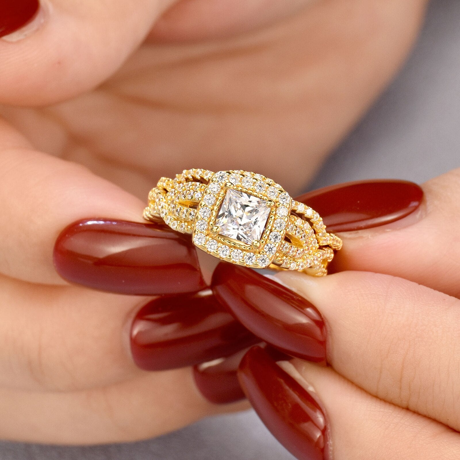 Wuziwen Yellow and Rose Gold 925 Sterling Silver Engagement Ring Set image 5