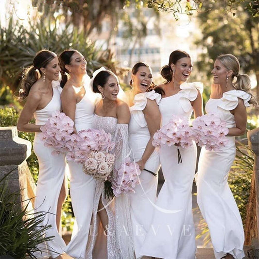 Mermaid Dress for Wedding Party Formal White Satin Bridesmaid Dresses for Brides image 0