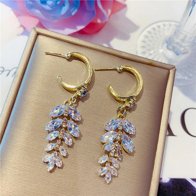 Zircon Wheat Tassel Pendant Gold Color U-shaped Earrings for Women 2023 New Fas image 53