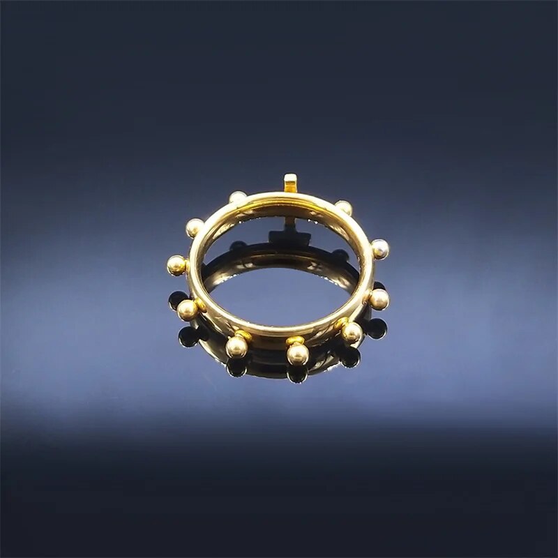 Christian Christ Jesus Cross Ring Stainless Steel Gold Color Lord Prayer Cathol image 5