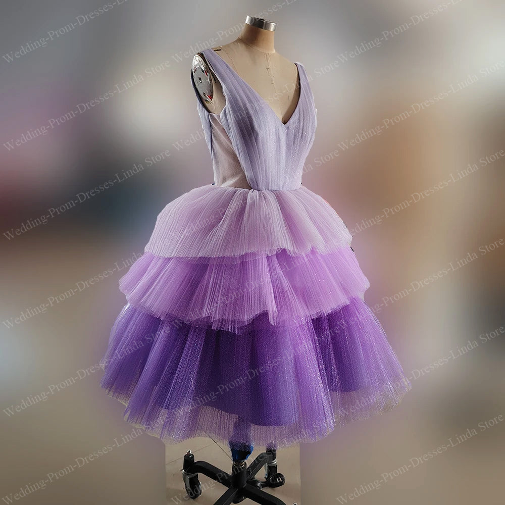 Purple Tiered Homecoming Dresses for Girls Women V-Neck Sleeveless Knee-Length  image 1