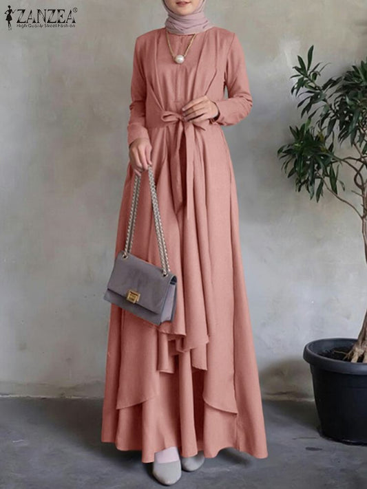 ZANZEA Autumn Fashion Muslim Dress Women Long Sleeve Abaya Sundress Casual Loos image 0