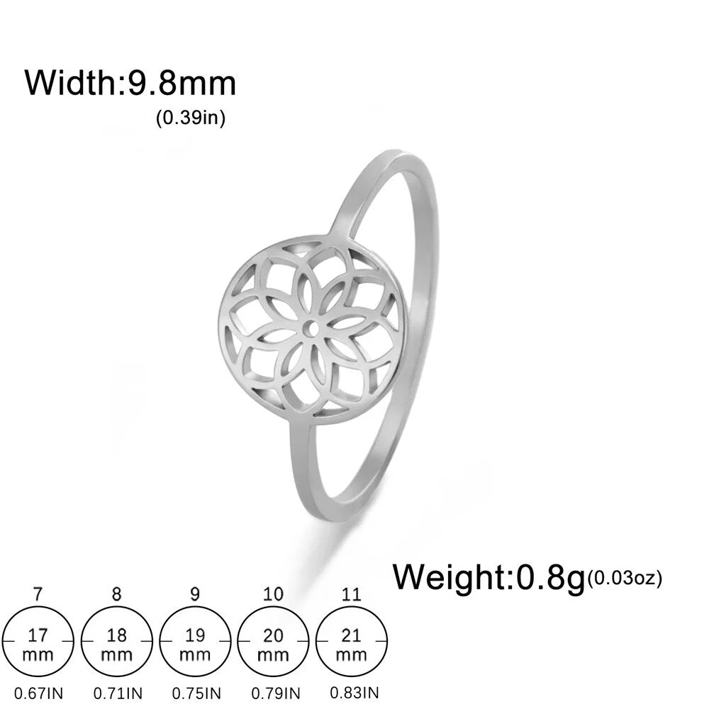 My Shape Lotus Mandala Flower Rings Women Stainless Steel Gold Color Finger Rin image 12