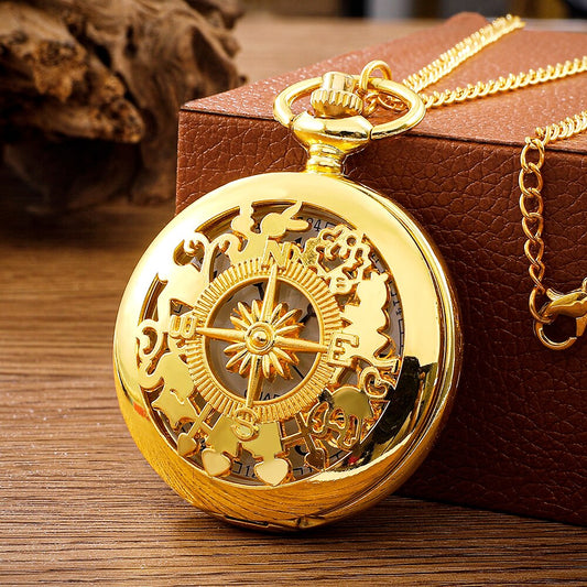 Antique Steampunk Vintage Arabic Numerals Quartz Pocket Watch Gold Case Necklac image 0