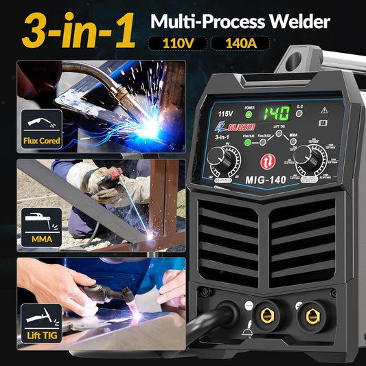 110V Flux Core MIG/Stick/Lift TIG 3 in 1 MultiProcess Welding Machine with Syne image 0