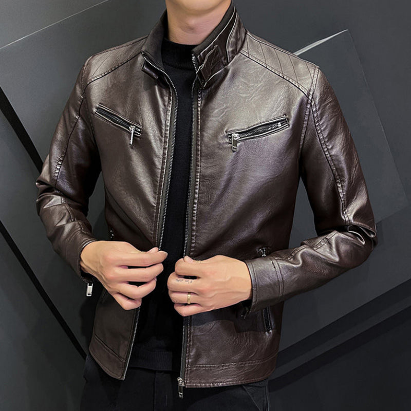 2024 High-quality Leather Men Autumn New Fashion Handsome Young Motorcycle Jack image 2