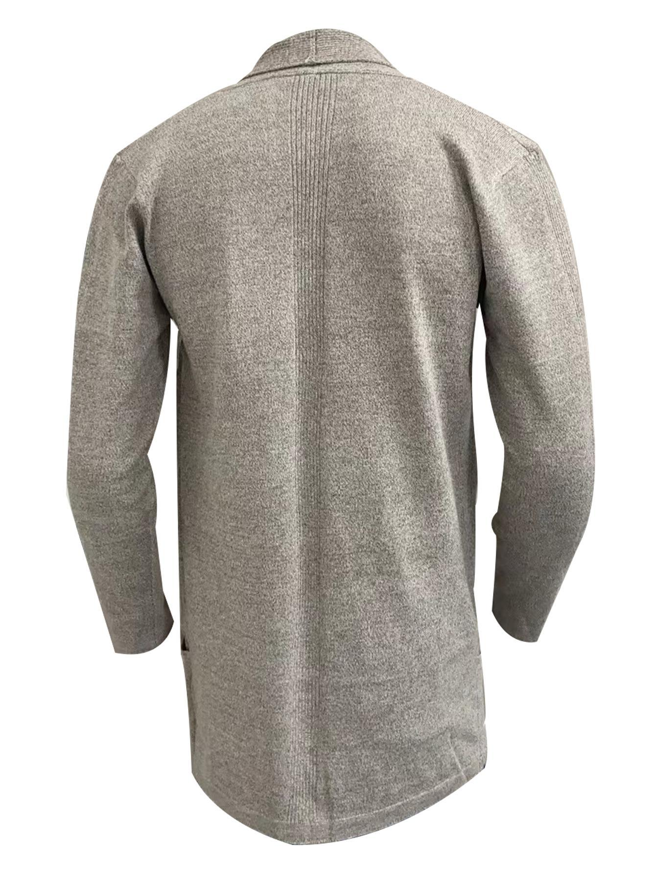 Autumn Winter New Men's Mid-Length Slim Fit Trench Coat Fashion Knit Cardigan J image 5