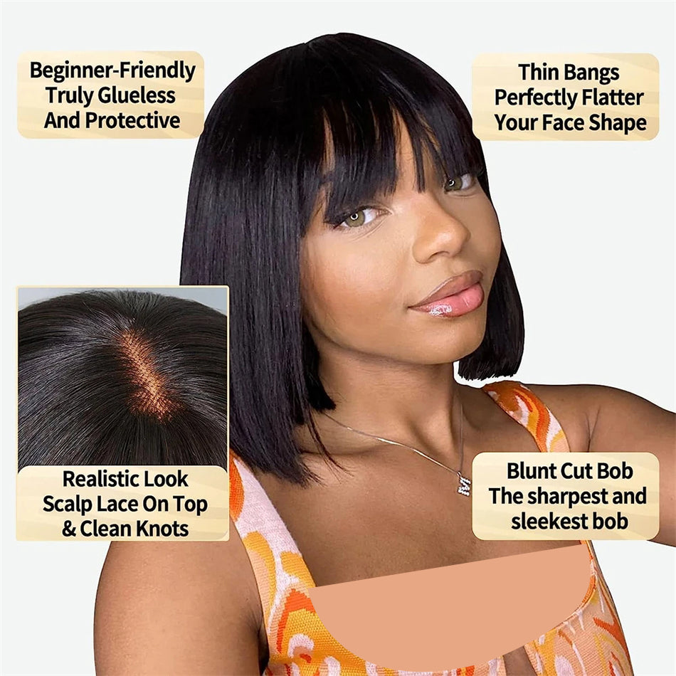 Wiggogo Middle Part 3X1 Hd Lace Wig Short Bob Wigs Bone Straight Human Hair Wig image 4