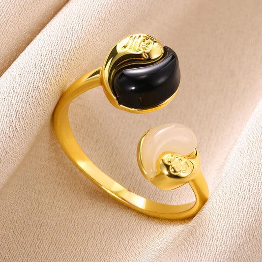 Trend Gold Color Opal Rings For Women Classic Round Cute Personalized  Open Rin image 0