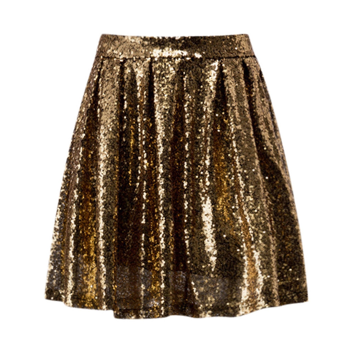 Women's Fashion High Waist Pleated Gold A-Line Short Skirt Loose Sequin Skirt P image 4